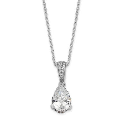Sterling Silver Cheryl M Rhodium-Plated Brilliant-Cut Pear Cz Pendant 18 Inch Necklace