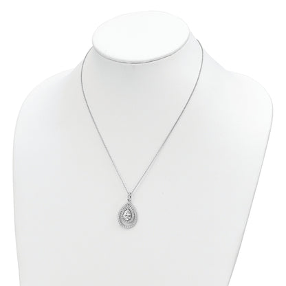 Sterling Silver Cheryl M Rhodium-Plated Brilliant-Cut Cz Double Halo Pear Shaped 18 Inch Necklace