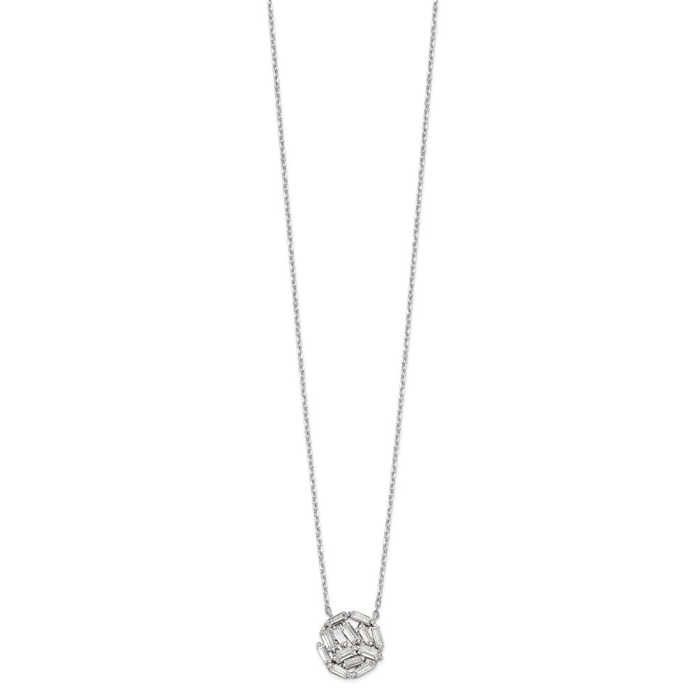 Sterling Silver Cheryl M Rhodium-Plated Baguette-Cut Cz 16 Inch Necklace With 2 Extender
