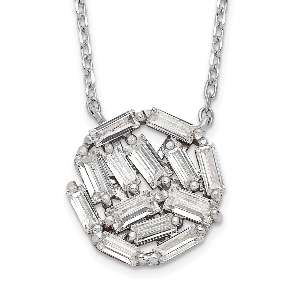 Sterling Silver Cheryl M Rhodium-Plated Baguette-Cut Cz 16 Inch Necklace With 2 Extender