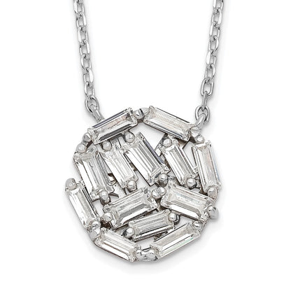 Sterling Silver Cheryl M Rhodium-Plated Baguette-Cut Cz 16 Inch Necklace With 2 Extender