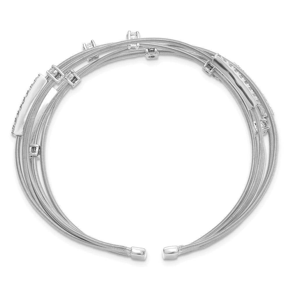 Sterling Silver Cheryl M Rhodium-Plated Brilliant-Cut Cz Flexible Bangle