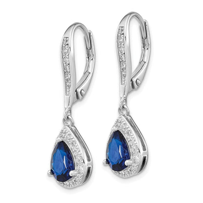 Sterling Silver Cheryl M Rhodium-Plated Brilliant-Cut Lab Created Dark Blue Spinel And White Cz Leverback Dangle Earrings