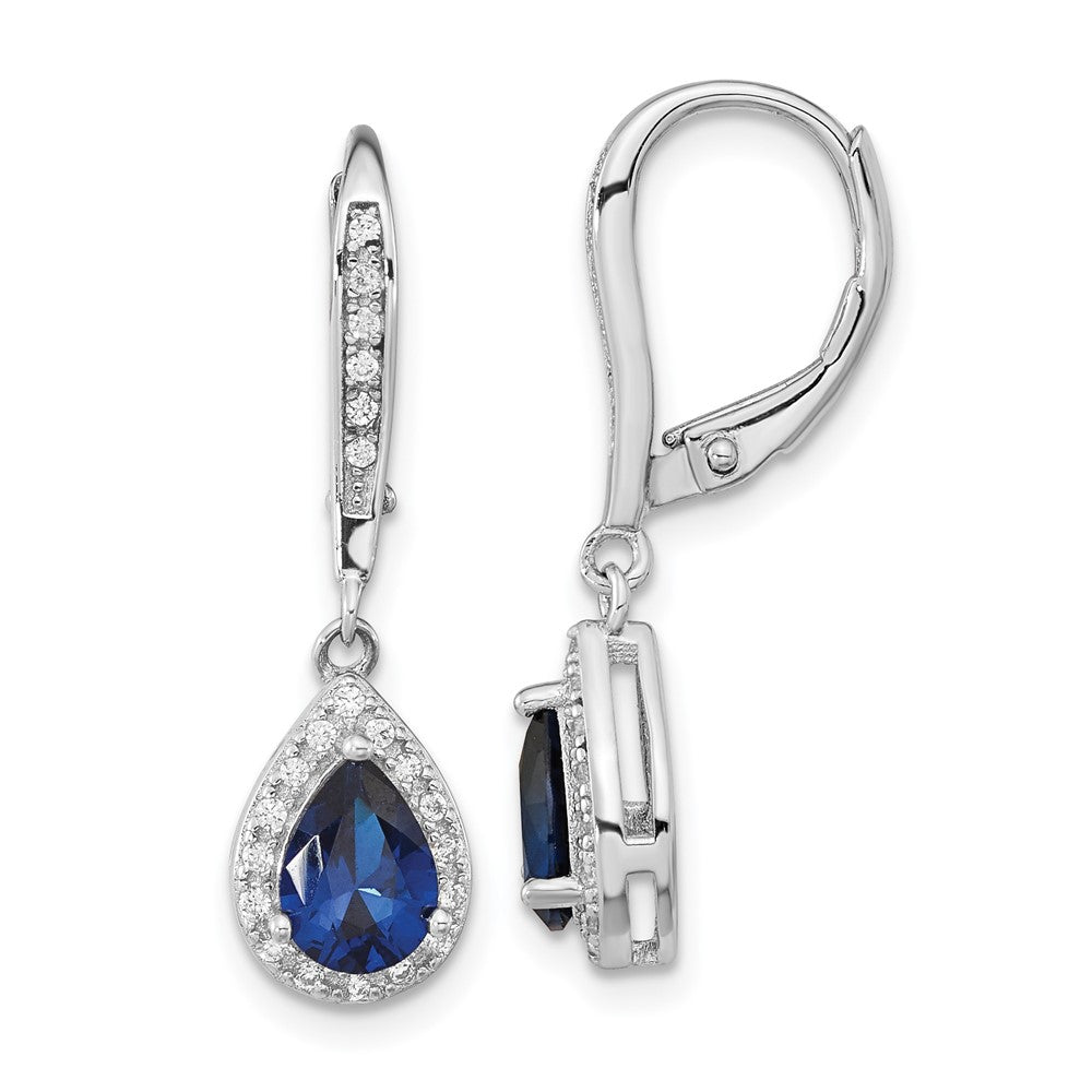 Sterling Silver Cheryl M Rhodium-Plated Brilliant-Cut Lab Created Dark Blue Spinel And White Cz Leverback Dangle Earrings