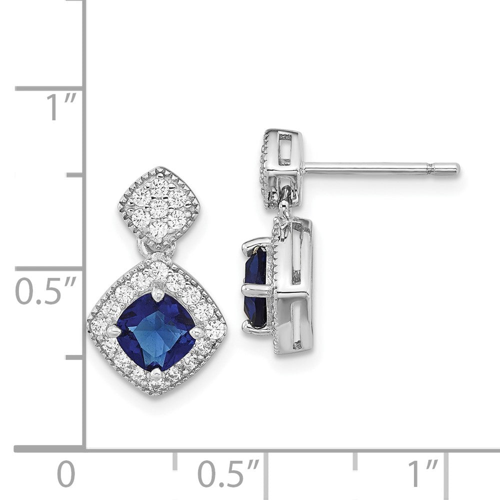 Sterling Silver Cheryl M Rhodium-Plated Cushion-Cut Blue Glass And Brilliant-Cut White Cz Post Dangle Earrings