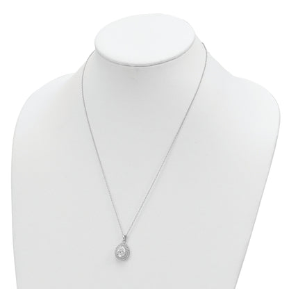 Sterling Silver Cheryl M Rhodium-Plated Brilliant-Cut Pear Shaped Cz Double Halo 18 Inch Necklace With 2 Extender