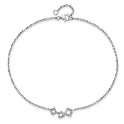 Sterling Silver Cheryl M Rhodium-Plated Brilliant-Cut Cz Geometric 9.5 Inch Anklet With 1 Extender