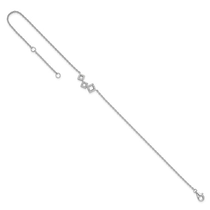 Sterling Silver Cheryl M Rhodium-Plated Brilliant-Cut Cz Geometric 9.5 Inch Anklet With 1 Extender