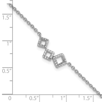 Sterling Silver Cheryl M Rhodium-Plated Brilliant-Cut Cz Geometric 9.5 Inch Anklet With 1 Extender