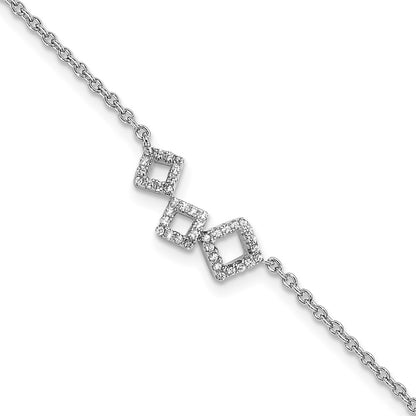 Sterling Silver Cheryl M Rhodium-Plated Brilliant-Cut Cz Geometric 9.5 Inch Anklet With 1 Extender