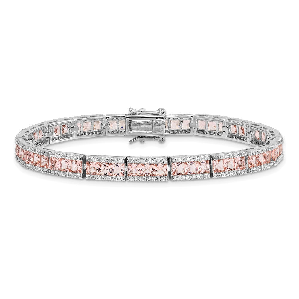 Sterling Silver Cheryl M Rhodium-Plated Princess-Cut Pink Nano Crystal And White Brilliant-Cut Cz 7.25 Inch Bracelet