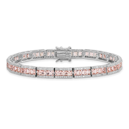 Sterling Silver Cheryl M Rhodium-Plated Princess-Cut Pink Nano Crystal And White Brilliant-Cut Cz 7.25 Inch Bracelet