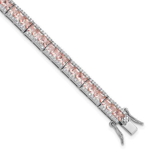 Sterling Silver Cheryl M Rhodium-Plated Princess-Cut Pink Nano Crystal And White Brilliant-Cut Cz 7.25 Inch Bracelet
