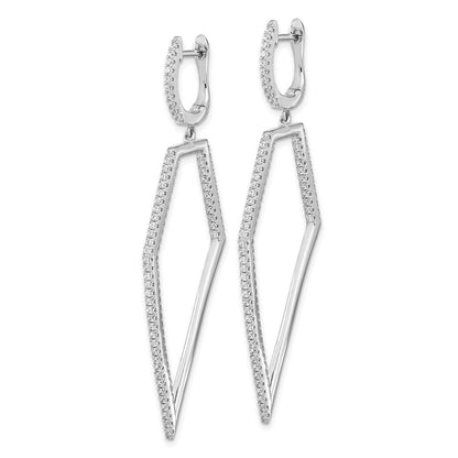 Sterling Silver Cheryl M Rhodium-Plated Brilliant-Cut Clear Cz Hinged Hoop With Geometric Dangle Earrings