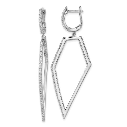 Sterling Silver Cheryl M Rhodium-Plated Brilliant-Cut Clear Cz Hinged Hoop With Geometric Dangle Earrings