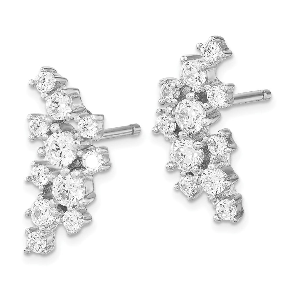 Sterling Silver Cheryl M Rhodium-Plated Brilliant-Cut Cz Cluster Post Dangle Earrings