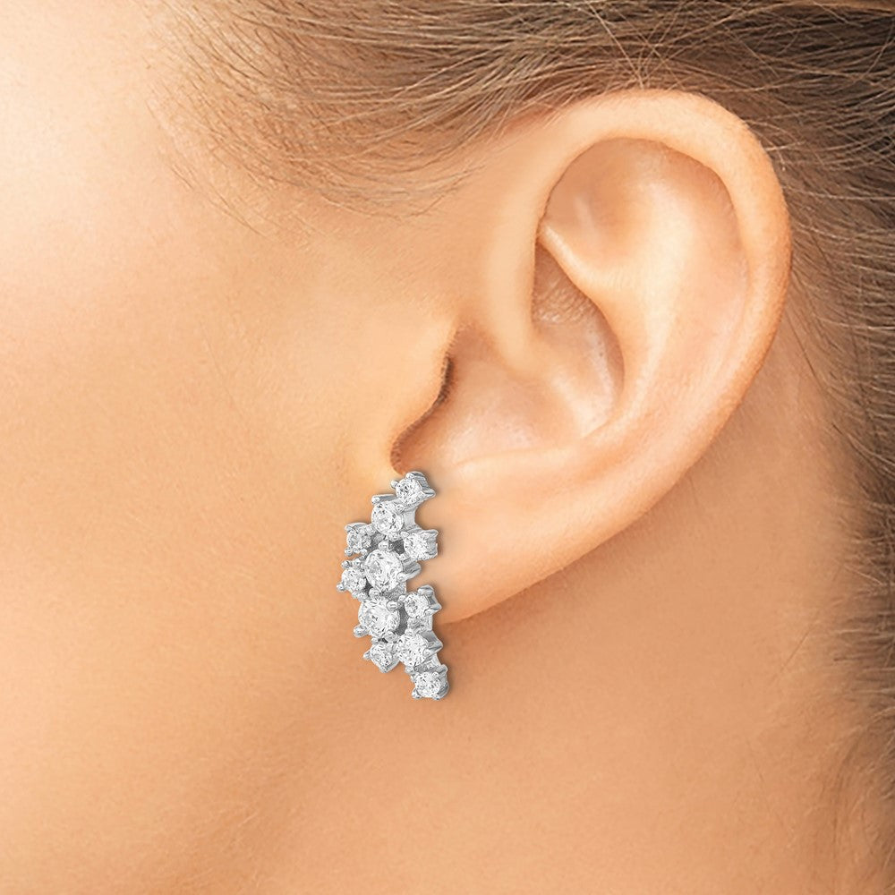 Sterling Silver Cheryl M Rhodium-Plated Brilliant-Cut Cz Cluster Post Dangle Earrings