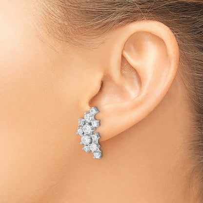 Sterling Silver Cheryl M Rhodium-Plated Brilliant-Cut Cz Cluster Post Dangle Earrings