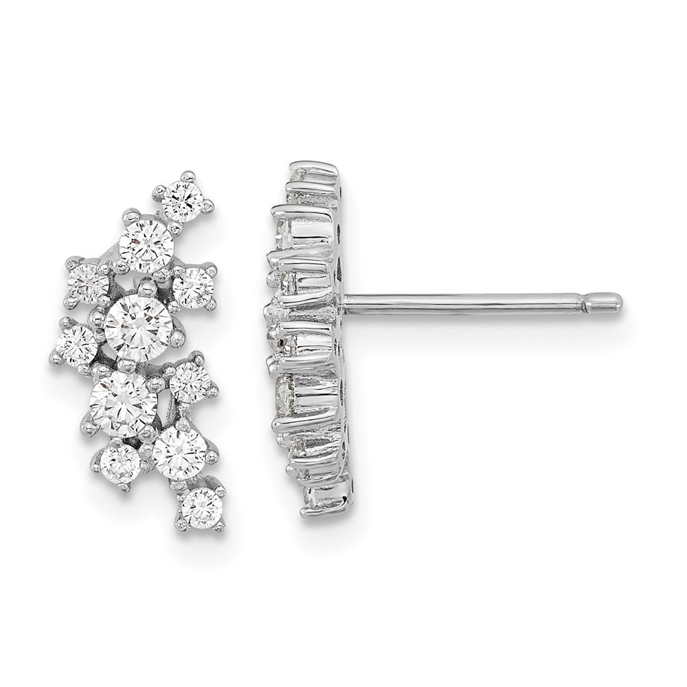 Sterling Silver Cheryl M Rhodium-Plated Brilliant-Cut Cz Cluster Post Dangle Earrings