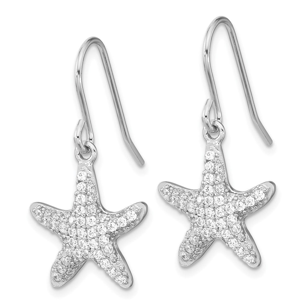 Sterling Silver Cheryl M Rhodium-Plated Brilliant-Cut Pave Cz Starfish Shepherd Hook Dangle Earrings