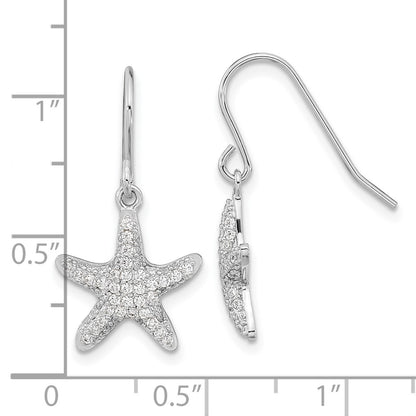 Sterling Silver Cheryl M Rhodium-Plated Brilliant-Cut Pave Cz Starfish Shepherd Hook Dangle Earrings