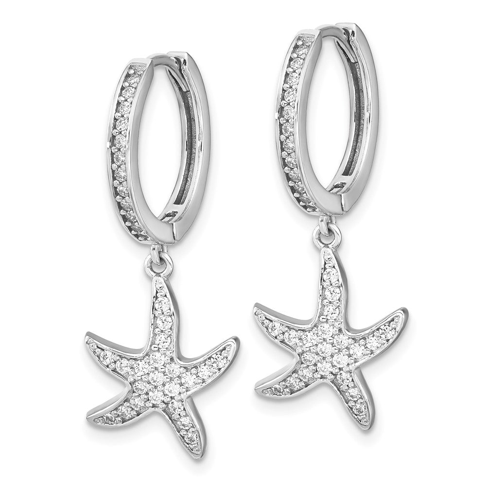 Sterling Silver Cheryl M Rhodium-Plated Brilliant-Cut Cz Starfish Hoop Dangle Earrings