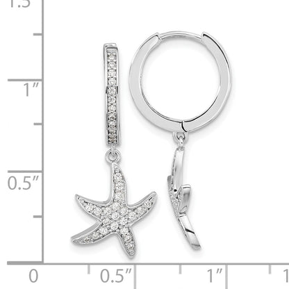 Sterling Silver Cheryl M Rhodium-Plated Brilliant-Cut Cz Starfish Hoop Dangle Earrings