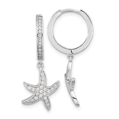 Sterling Silver Cheryl M Rhodium-Plated Brilliant-Cut Cz Starfish Hoop Dangle Earrings
