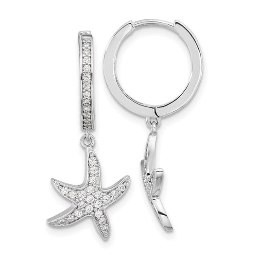 Sterling Silver Cheryl M Rhodium-Plated Brilliant-Cut Cz Starfish Hoop Dangle Earrings