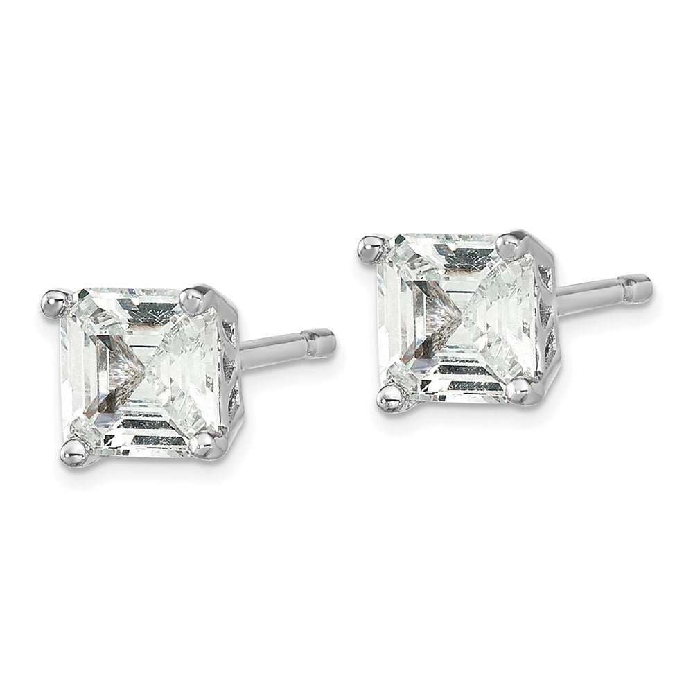 Sterling Silver Cheryl M Rhodium-Plated Asscher-Cut 5mm Cz Square Post Stud Earrings