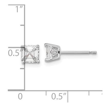 Sterling Silver Cheryl M Rhodium-Plated Asscher-Cut 5mm Cz Square Post Stud Earrings