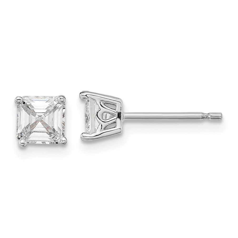 Sterling Silver Cheryl M Rhodium-Plated Asscher-Cut 5mm Cz Square Post Stud Earrings