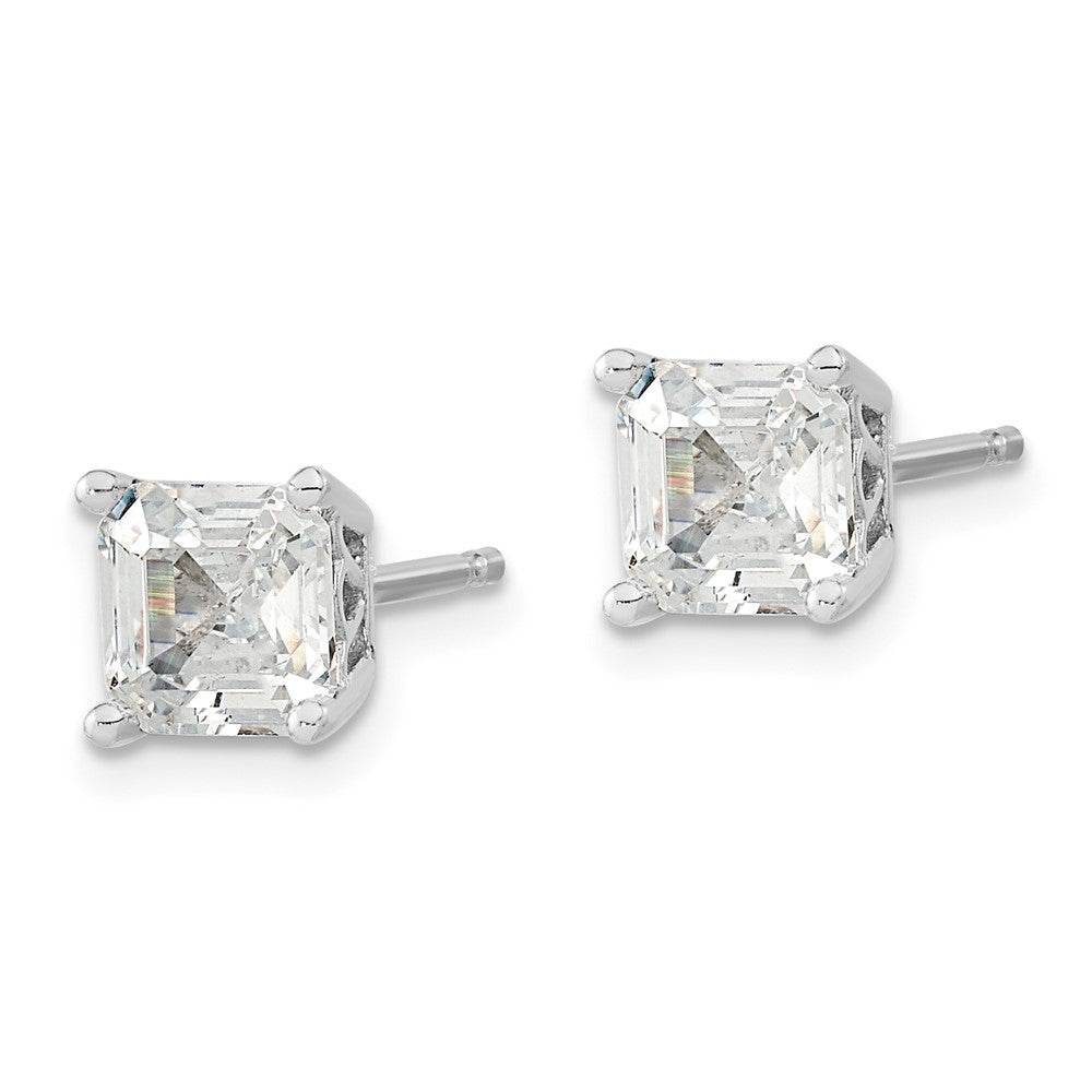 Sterling Silver Cheryl M Rhodium-Plated Asscher-Cut 6mm Cz Square Post Stud Earrings