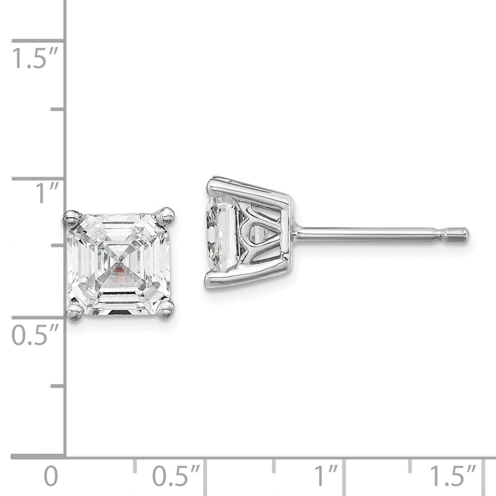 Sterling Silver Cheryl M Rhodium-Plated Asscher-Cut 6mm Cz Square Post Stud Earrings