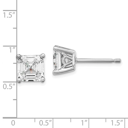 Sterling Silver Cheryl M Rhodium-Plated Asscher-Cut 6mm Cz Square Post Stud Earrings