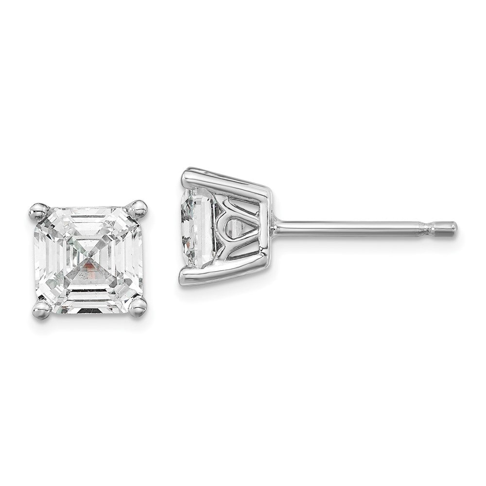 Sterling Silver Cheryl M Rhodium-Plated Asscher-Cut 6mm Cz Square Post Stud Earrings