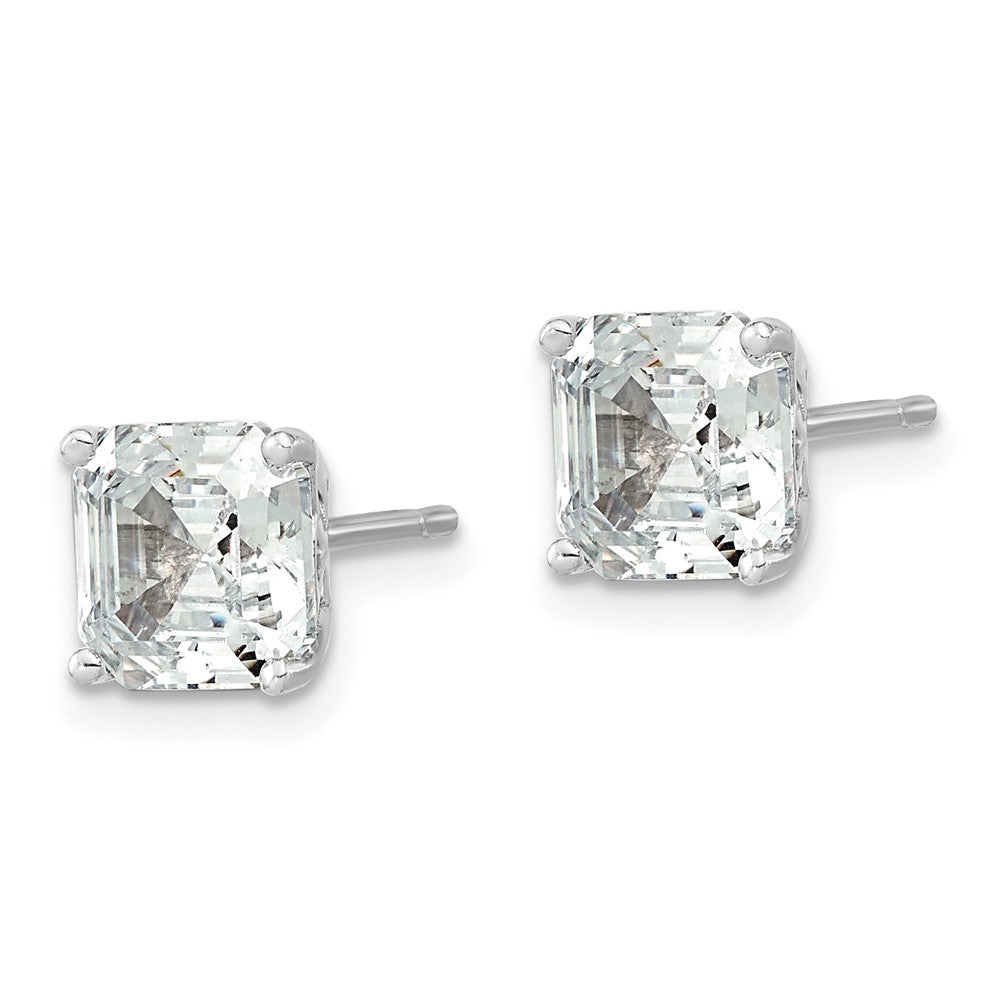 Sterling Silver Cheryl M Rhodium-Plated Asscher-Cut 7mm Cz Square Post Stud Earrings