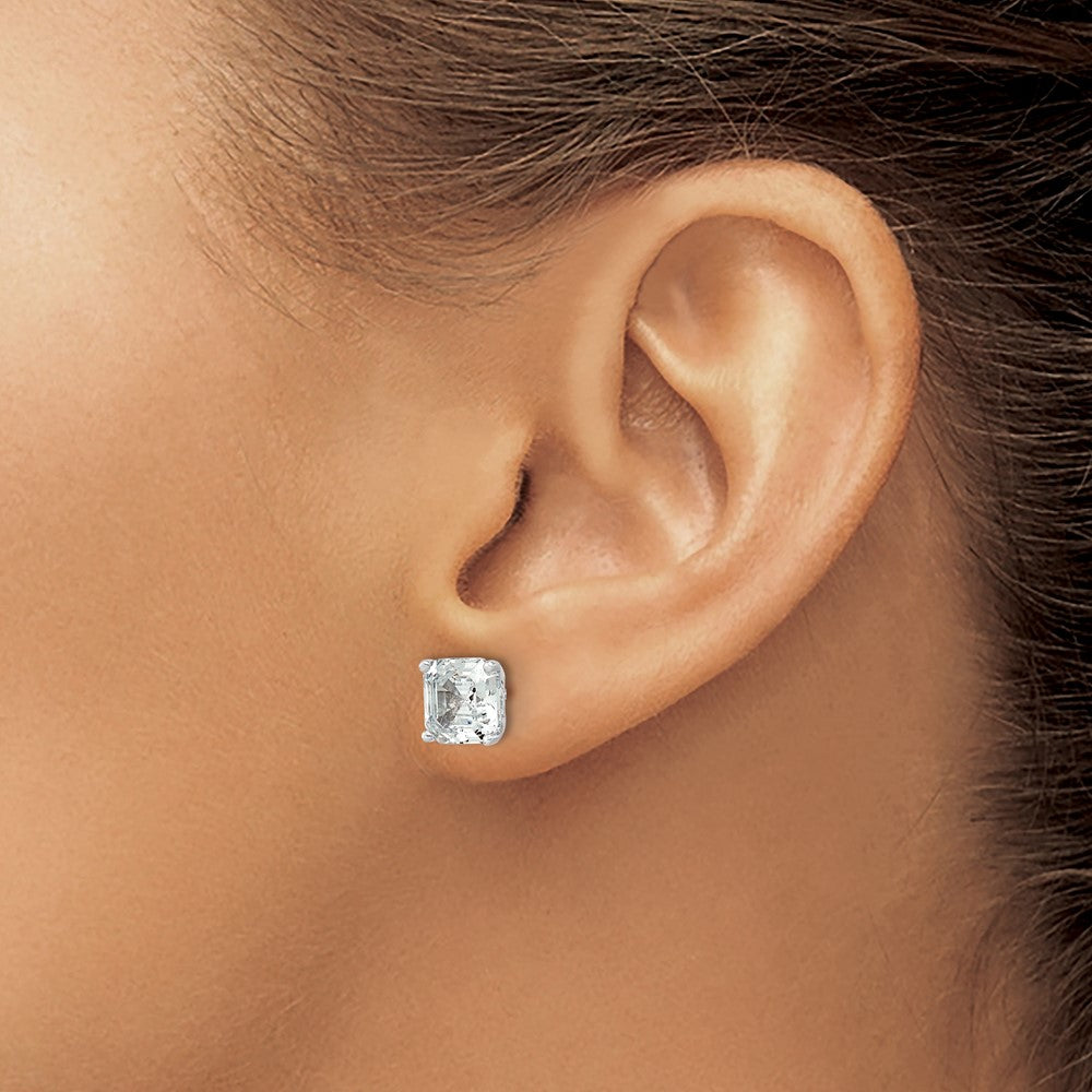 Sterling Silver Cheryl M Rhodium-Plated Asscher-Cut 7mm Cz Square Post Stud Earrings