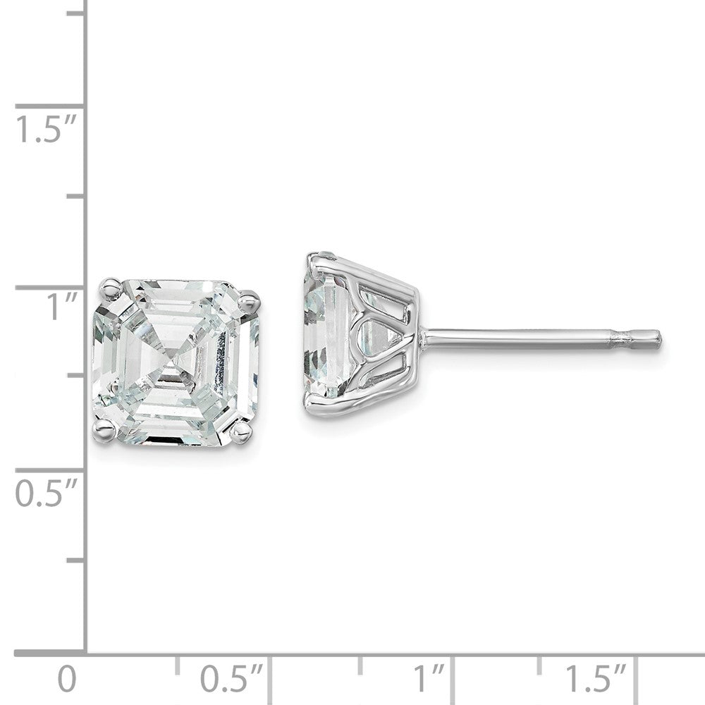 Sterling Silver Cheryl M Rhodium-Plated Asscher-Cut 7mm Cz Square Post Stud Earrings
