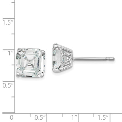 Sterling Silver Cheryl M Rhodium-Plated Asscher-Cut 7mm Cz Square Post Stud Earrings