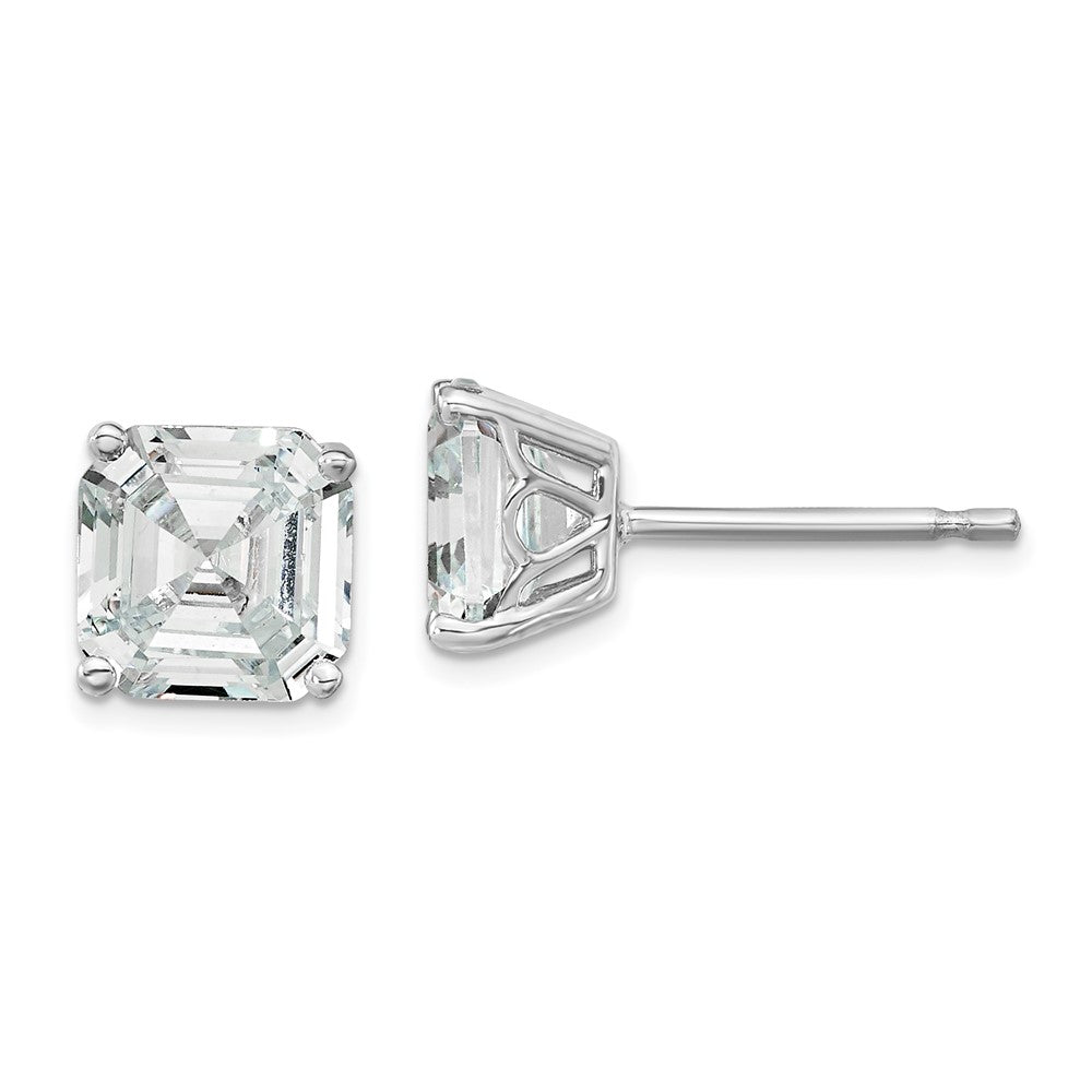 Sterling Silver Cheryl M Rhodium-Plated Asscher-Cut 7mm Cz Square Post Stud Earrings