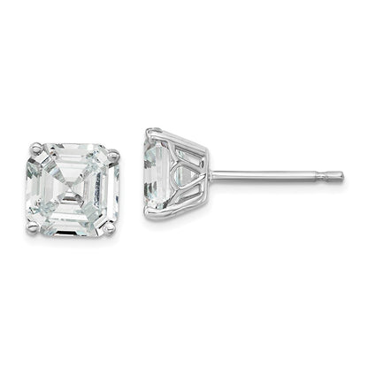 Sterling Silver Cheryl M Rhodium-Plated Asscher-Cut 7mm Cz Square Post Stud Earrings