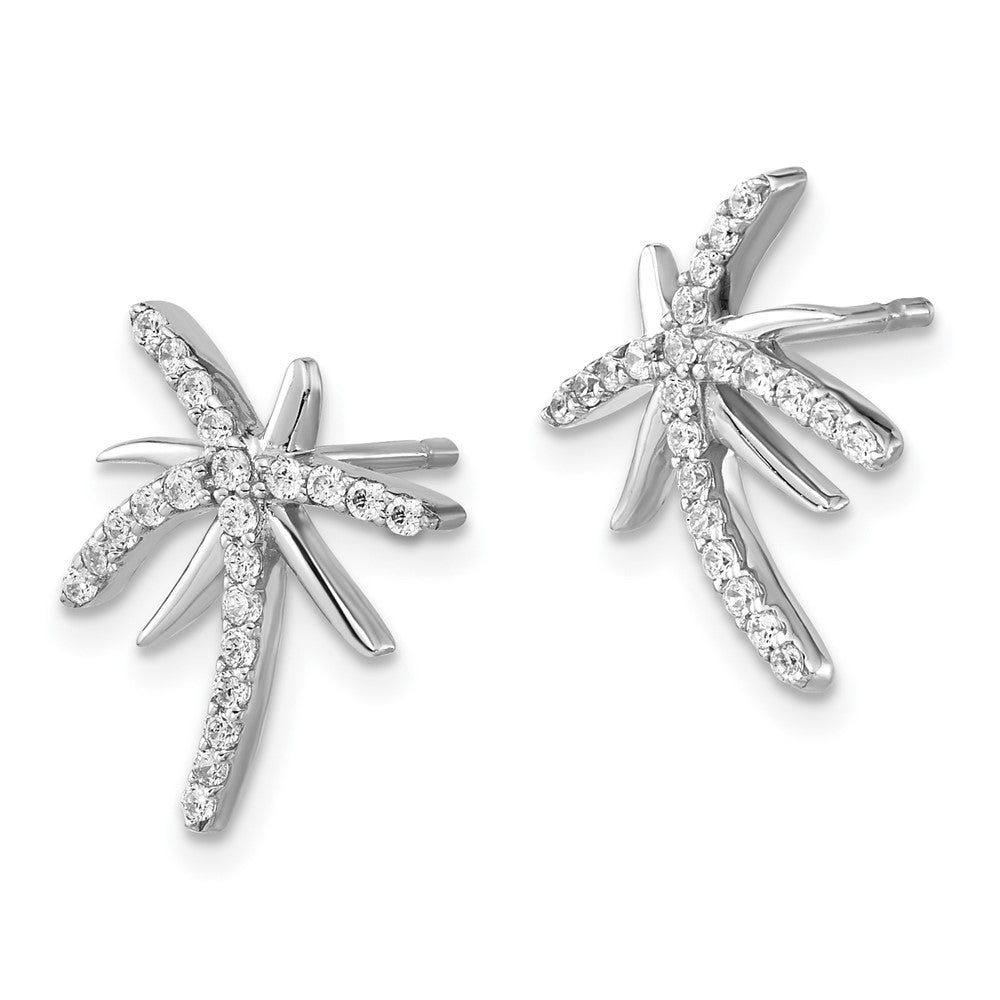 Sterling Silver Cheryl M Rhodium-Plated Brilliant-Cut Cz Palm Tree Post Earrings
