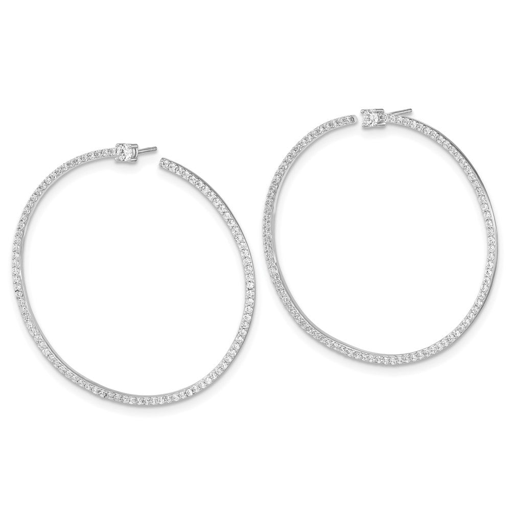 Sterling Silver Cheryl M Rhodium-Plated Brilliant-Cut Cz Post Hoop Earrings