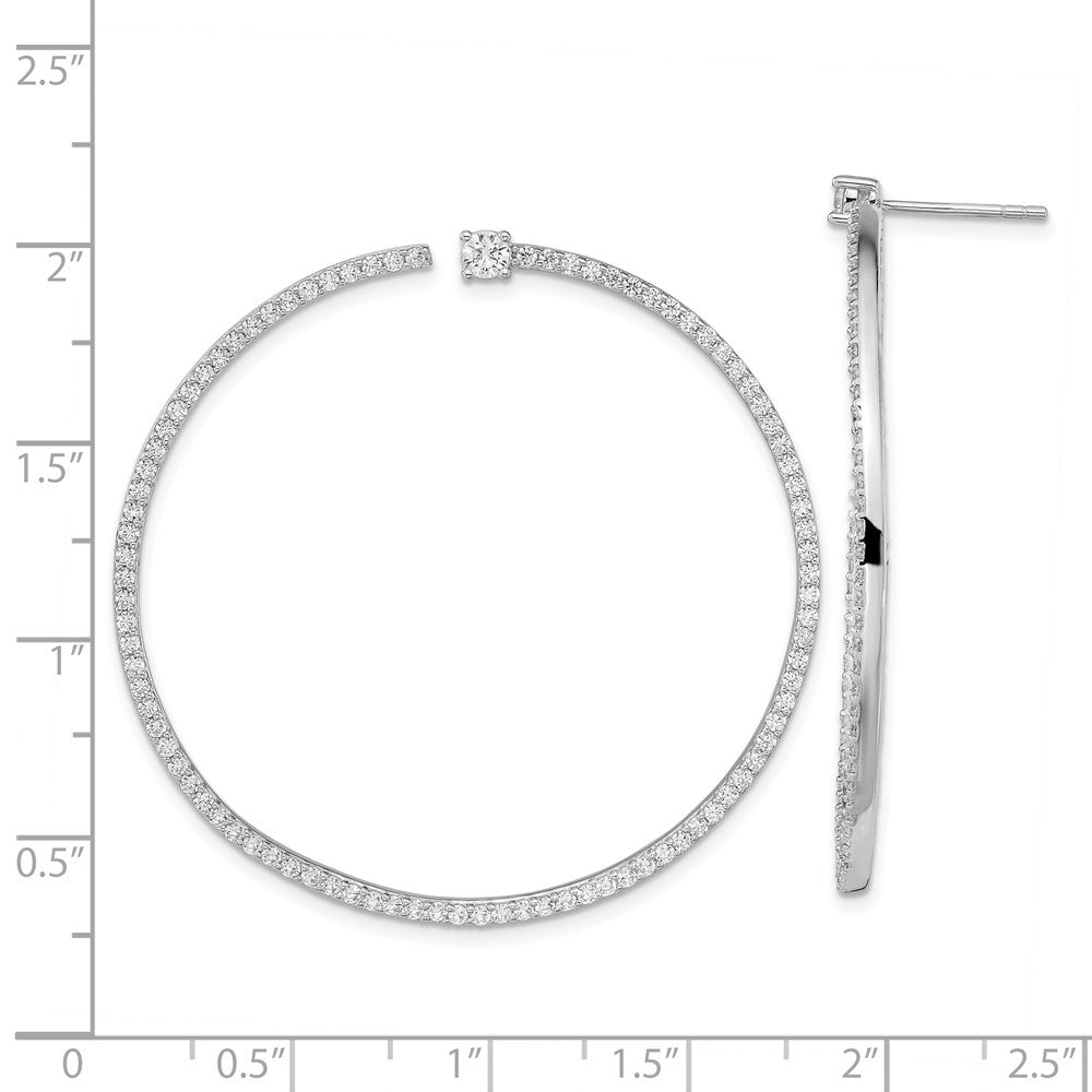 Sterling Silver Cheryl M Rhodium-Plated Brilliant-Cut Cz Post Hoop Earrings