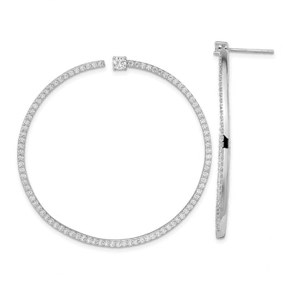 Sterling Silver Cheryl M Rhodium-Plated Brilliant-Cut Cz Post Hoop Earrings