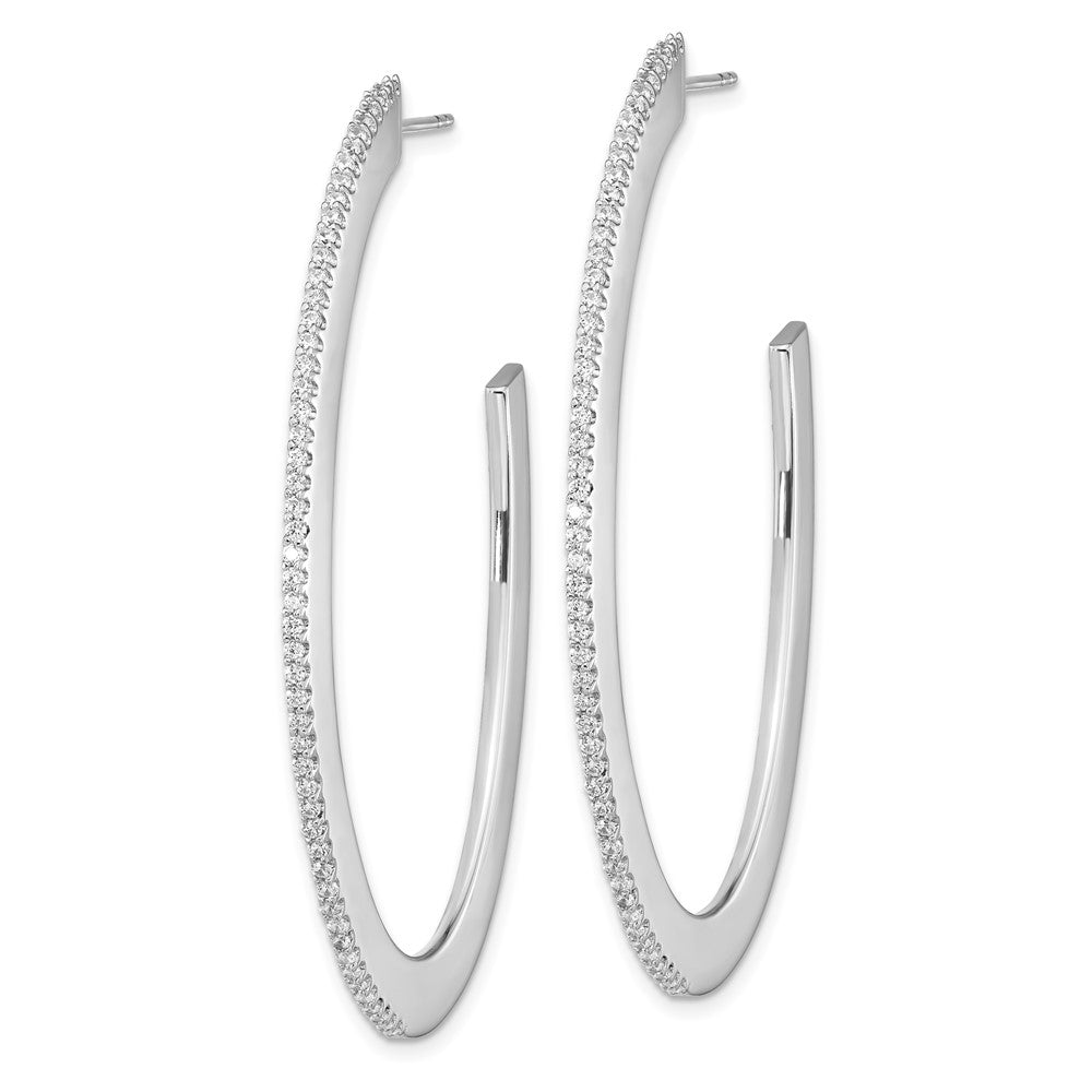 Sterling Silver Cheryl M Rhodium-Plated Brilliant-Cut Cz Oval Shaped Post J-Hoop Earrings