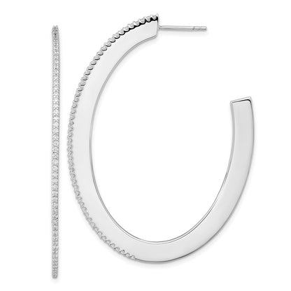 Sterling Silver Cheryl M Rhodium-Plated Brilliant-Cut Cz Oval Shaped Post J-Hoop Earrings