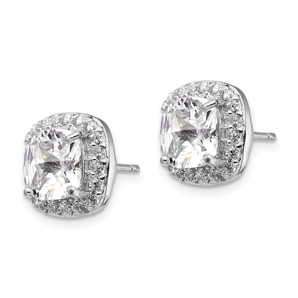 Sterling Silver Cheryl M Rhodium-Plated Rose-Cut And Brilliant-Cut Cz Square Halo Post Earrings