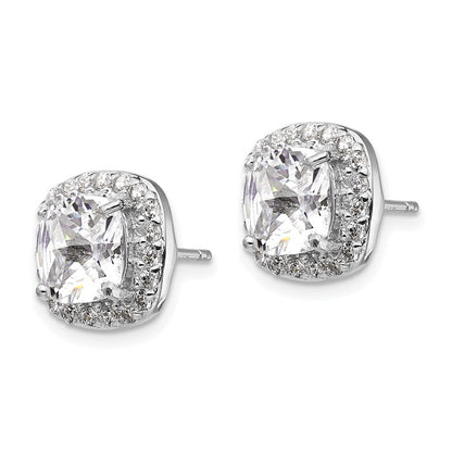 Sterling Silver Cheryl M Rhodium-Plated Rose-Cut And Brilliant-Cut Cz Square Halo Post Earrings